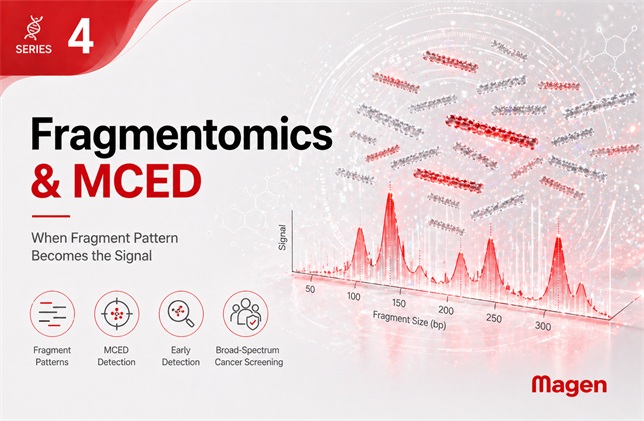 Fragmentómica de cfDNA e investigación MCED mostrando tamaño de fragmentos, patrones de corte, motivos terminales y control del ADN de alto peso molecular